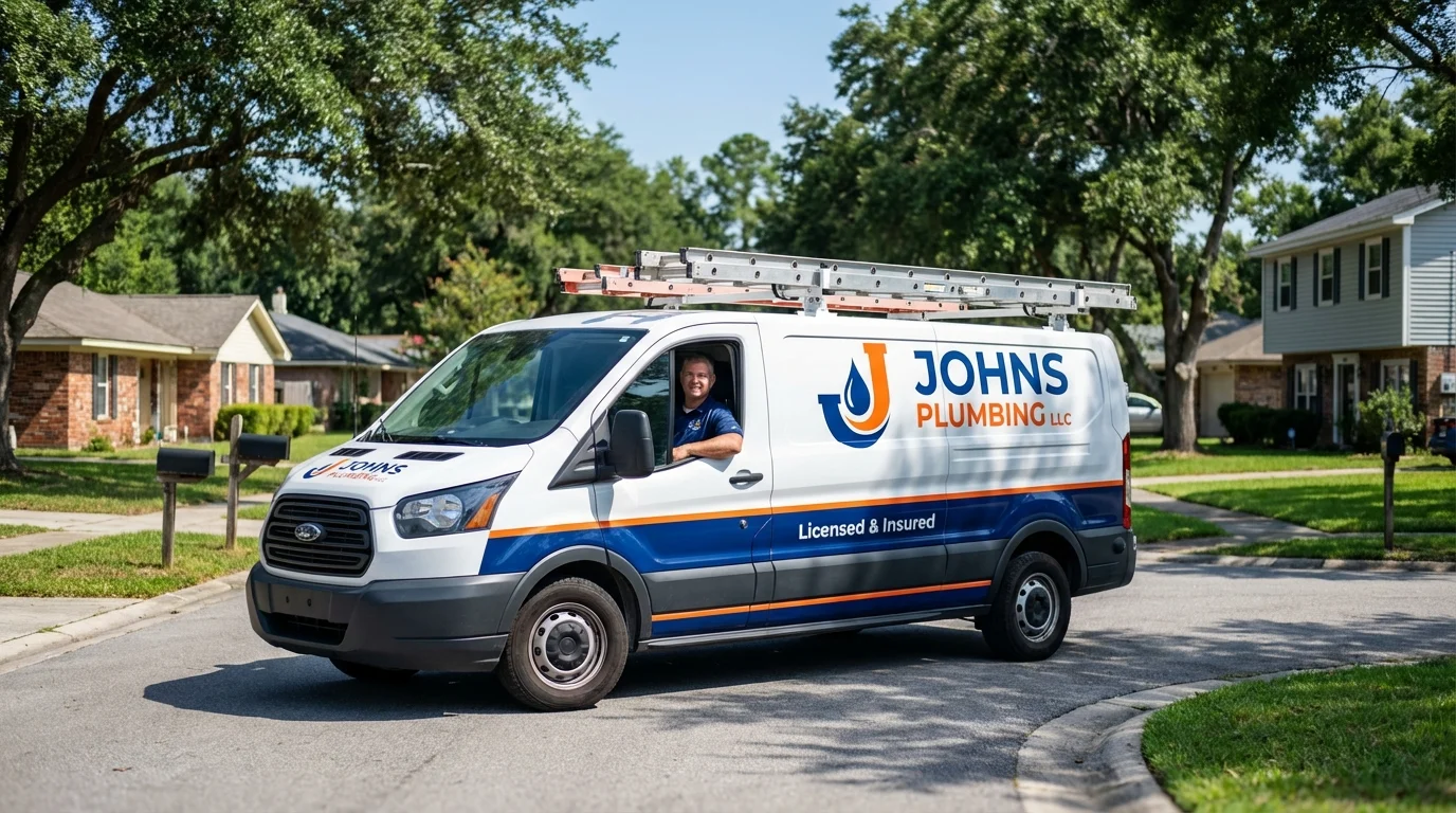 Johns Plumbing LLC service van in Rayne, LA