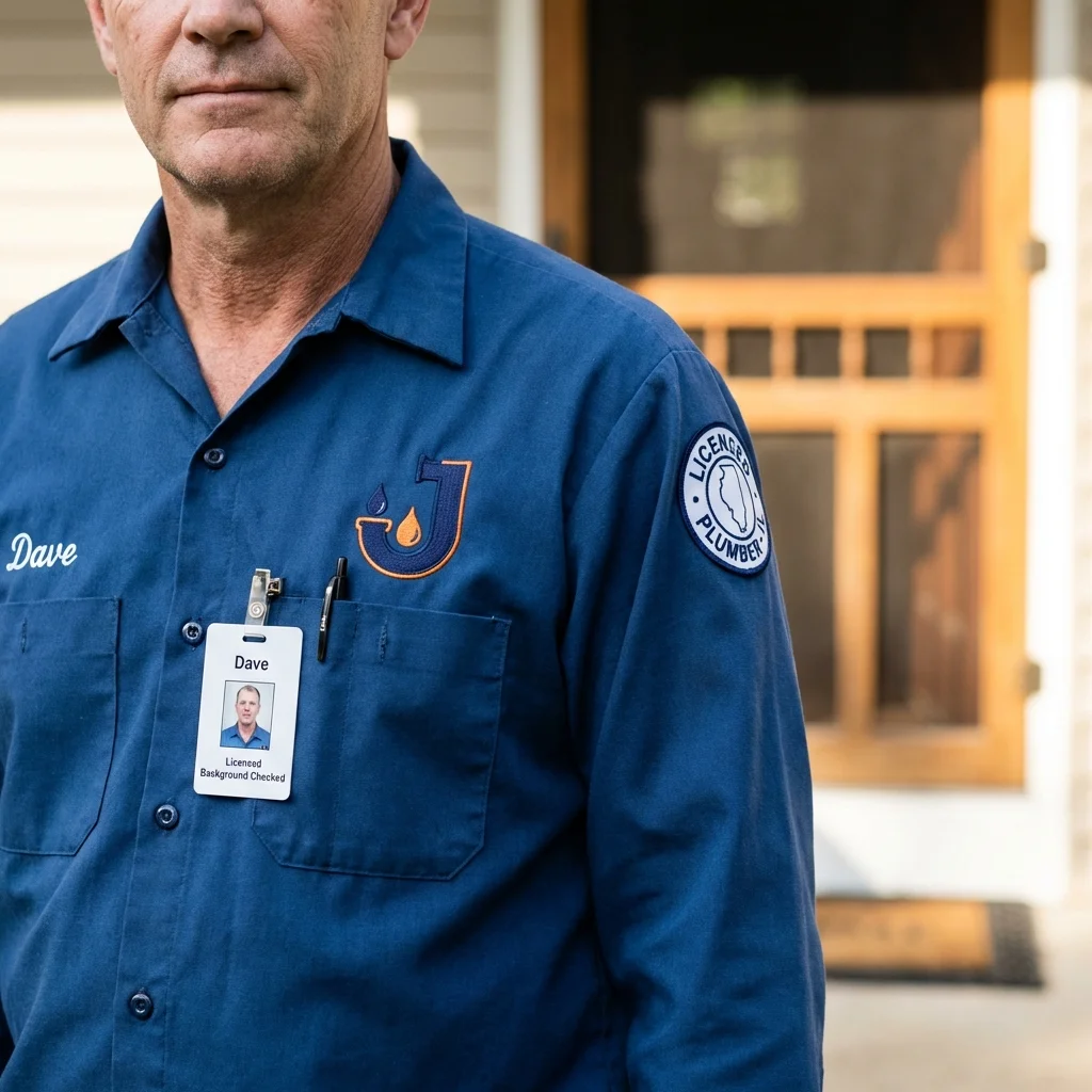 Licensed plumber showing ID badge in Rayne, LA