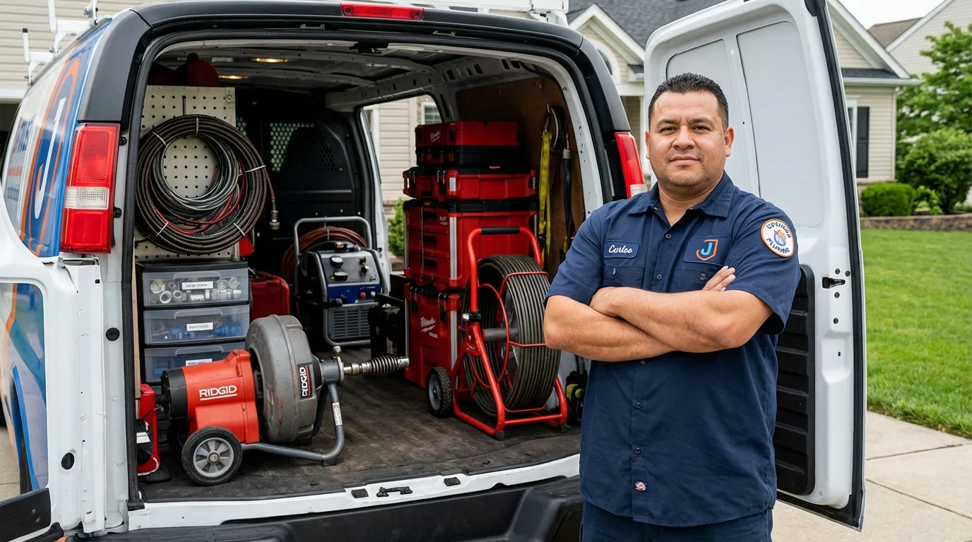 Professional drain cleaning equipment and Johns Plumbing LLC plumber in Rayne