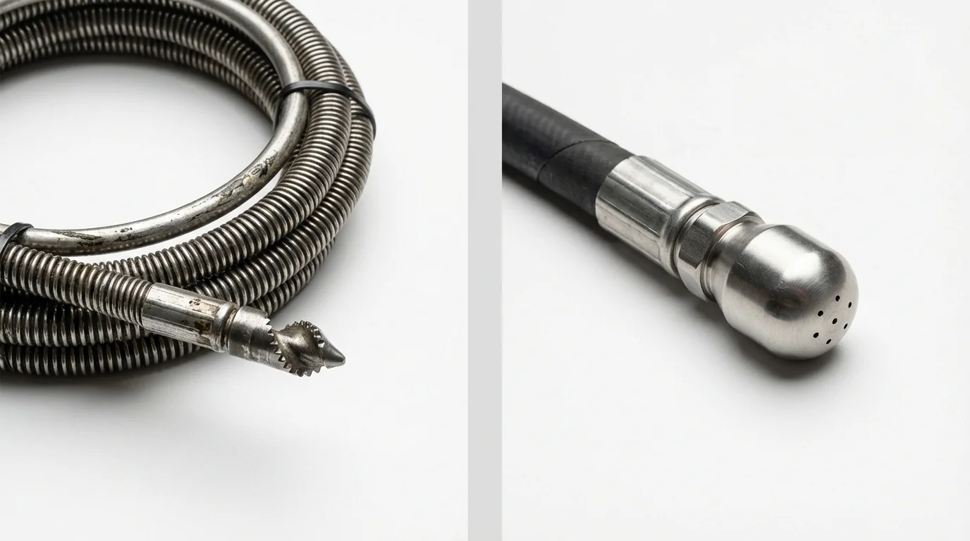 Drain snake cable and hydro jetting nozzle used for drain cleaning in Rayne, LA