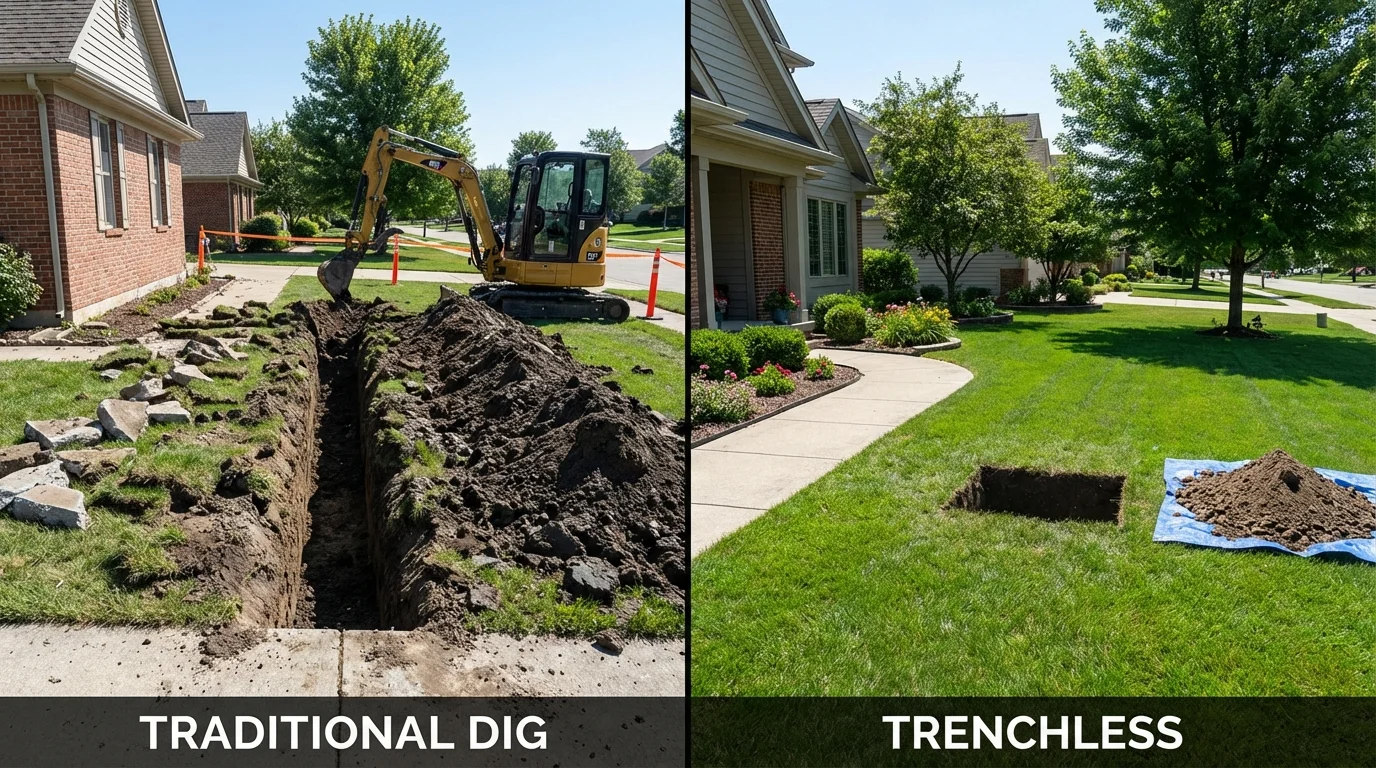 Trenchless sewer repair with minimal yard damage versus traditional excavation in Rayne, LA